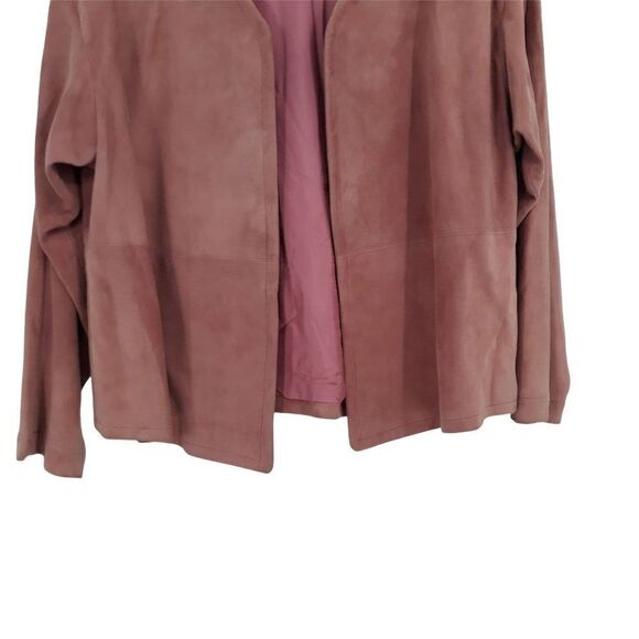 Vtg 80's Leather Suede Open Front Cardigan Boxy Jacket Dusty Mauve Pink Sz L - Picture 7 of 11